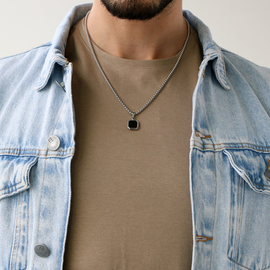 Cadena Box con Dije Black Square SILVER