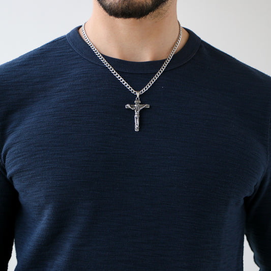 Cadena Cubana 5mm con Cruz SILVER