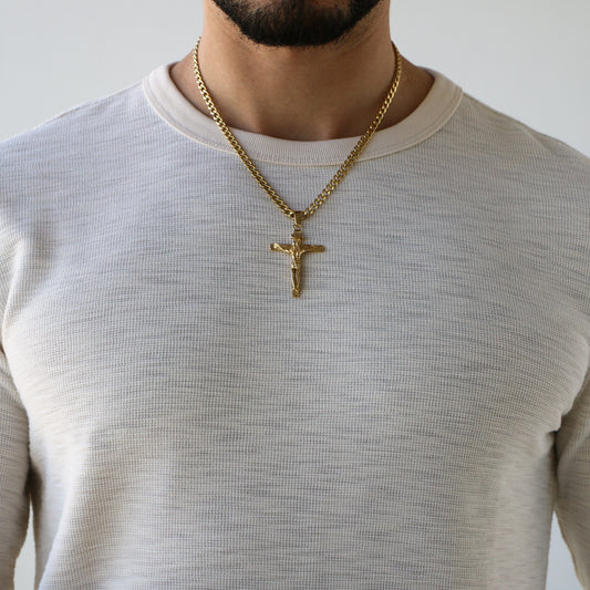 Cadena Cubana 5mm con Cruz GOLD