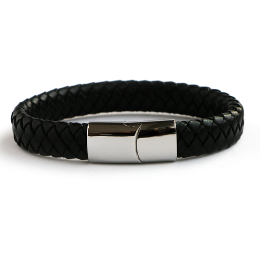 Pulsera de Cuero Clásica SILVER - Cuero Negro