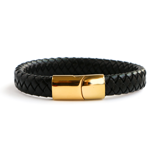Pulsera de Cuero Clásica GOLD - Cuero Negro