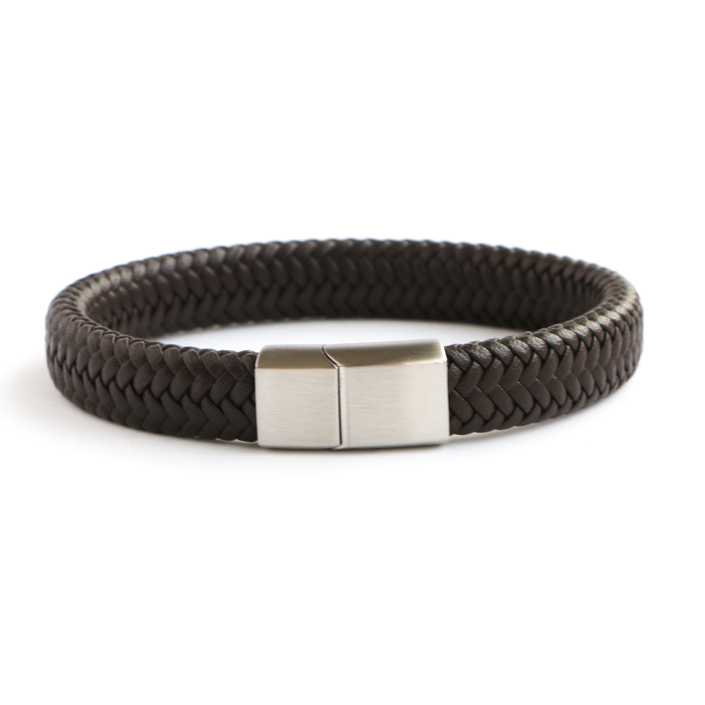 Pulsera de Cuero Clásica SILVER - Cuero Marrón