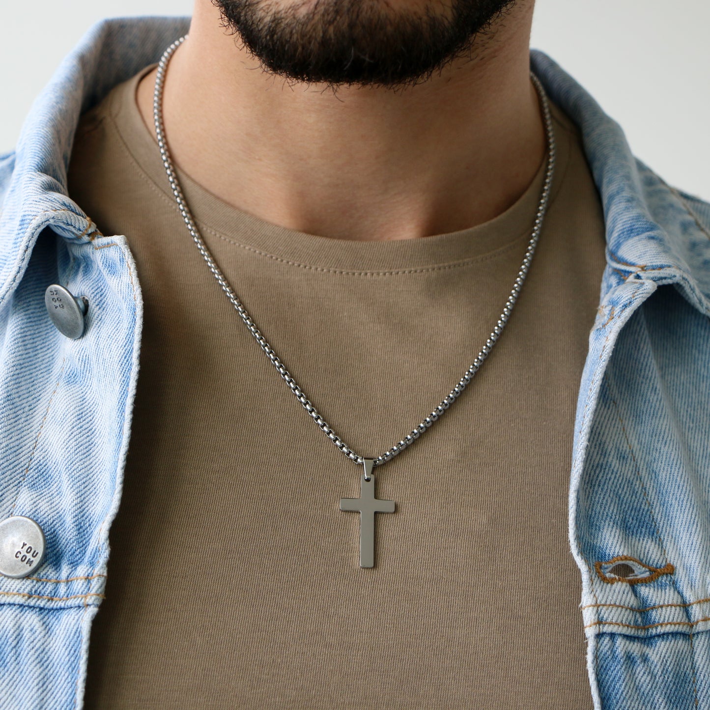 Cadena Box con Cruz (Mediana) SILVER