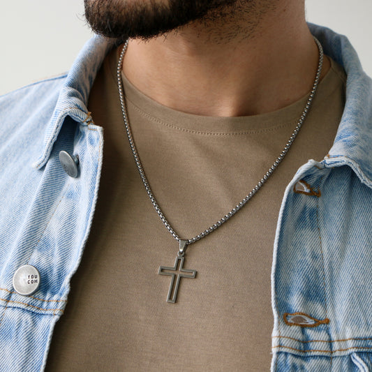 Cadena Box con Cruz Outline SILVER
