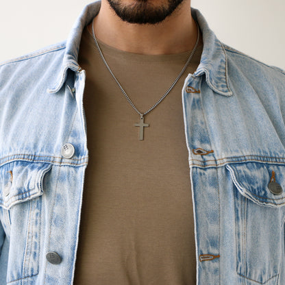 Cadena Clásica con Cruz (Mediana) SILVER