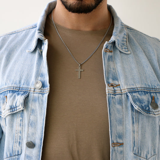 Cadena Clásica con Cruz (Mediana) SILVER