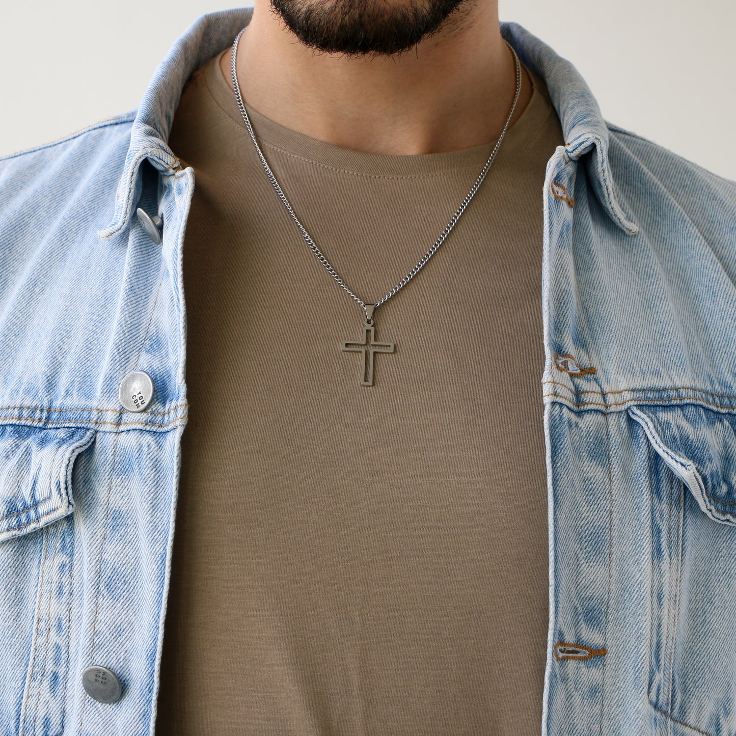 Cadena Clásica con Cruz Outline SILVER