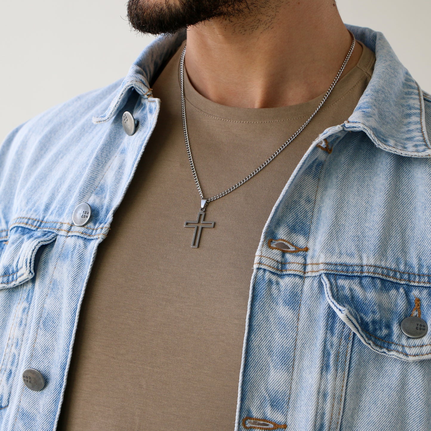 Cadena Clásica con Cruz Outline SILVER