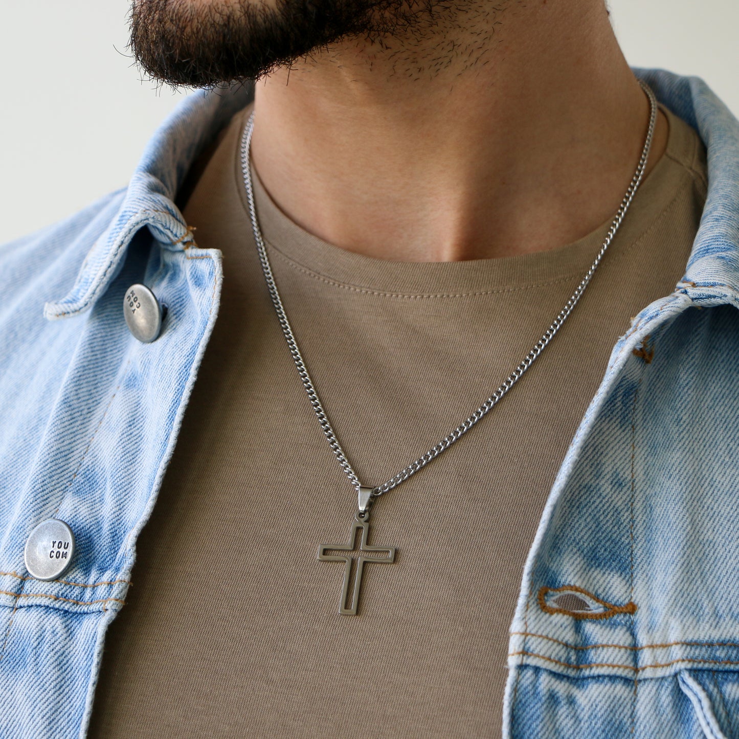 Cadena Clásica con Cruz Outline SILVER