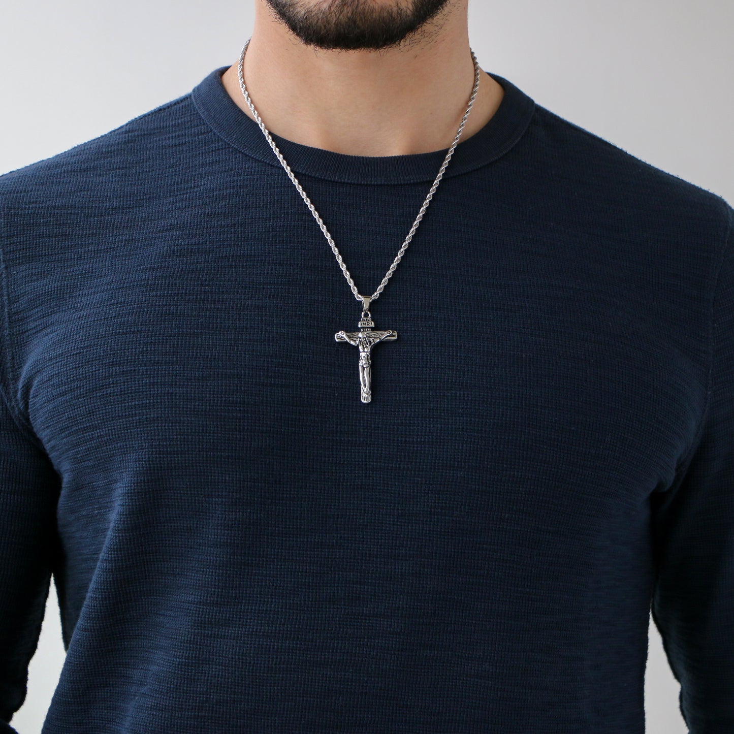 Cadena Rope con Cruz SILVER