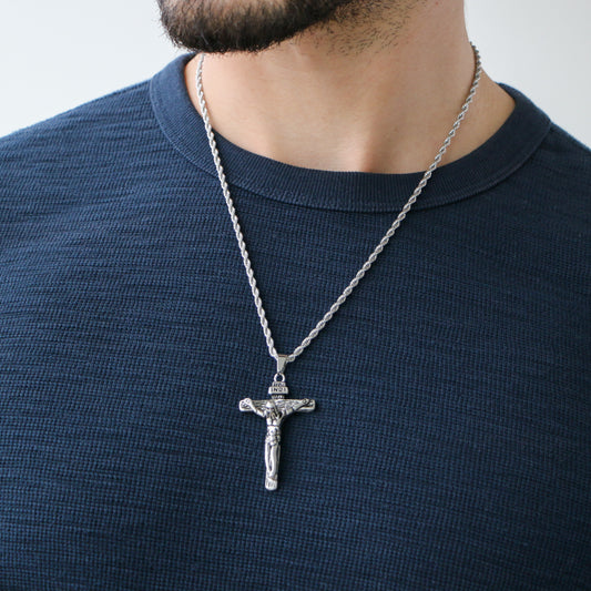 Cadena Rope con Cruz SILVER
