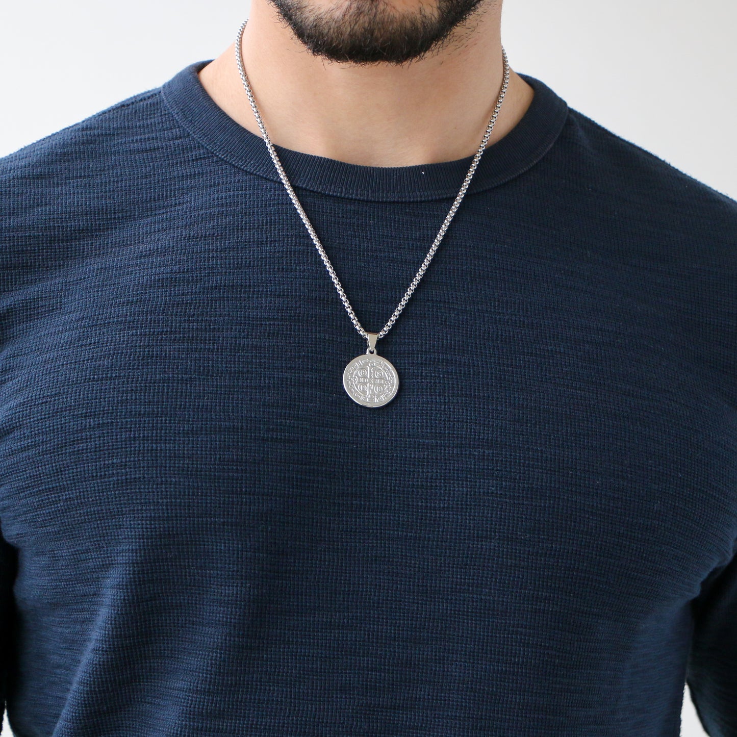 Cadena Box con Medalla de San Benito SILVER