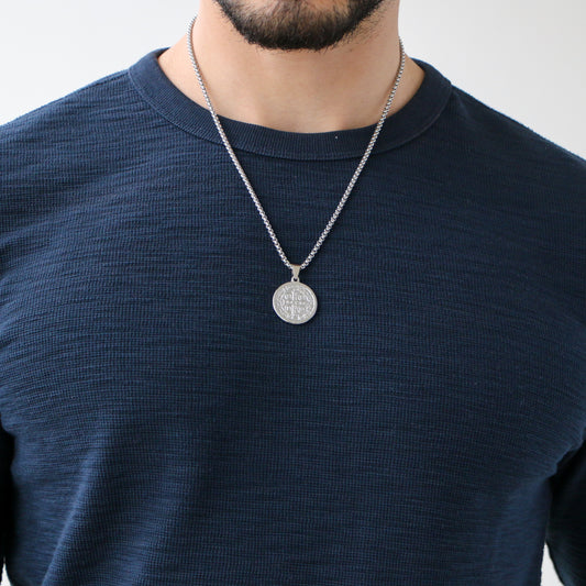 Cadena Box con Medalla de San Benito SILVER