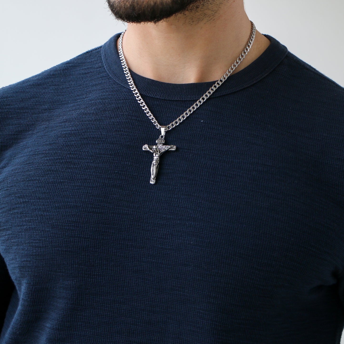 Cadena Cubana 5mm con Cruz SILVER