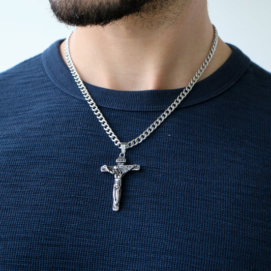 Cadena Cubana 5mm con Cruz SILVER