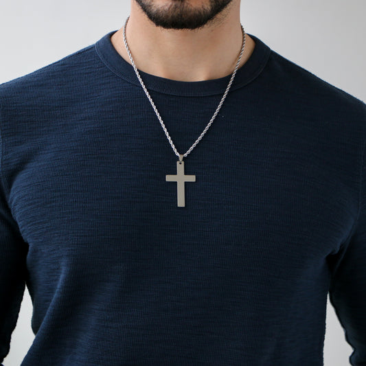 Cadena Rope con Cruz (Grande) SILVER