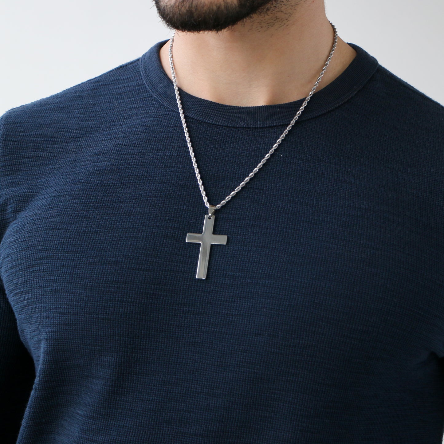 Cadena Rope con Cruz (Grande) SILVER