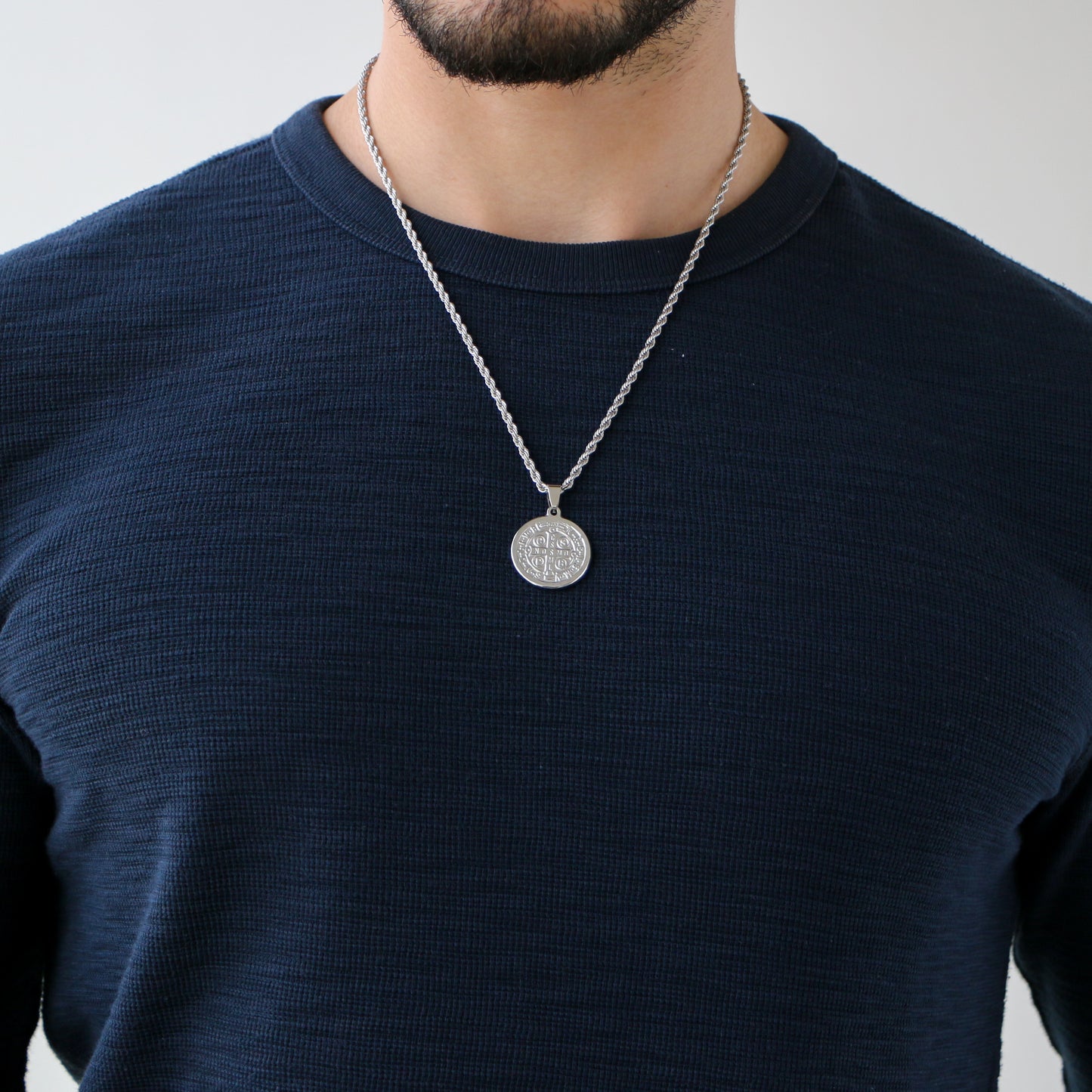 Cadena Rope con Medalla de San Benito SILVER