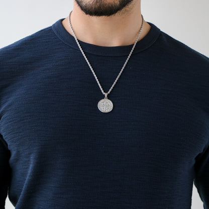 Cadena Rope con Medalla de San Benito SILVER