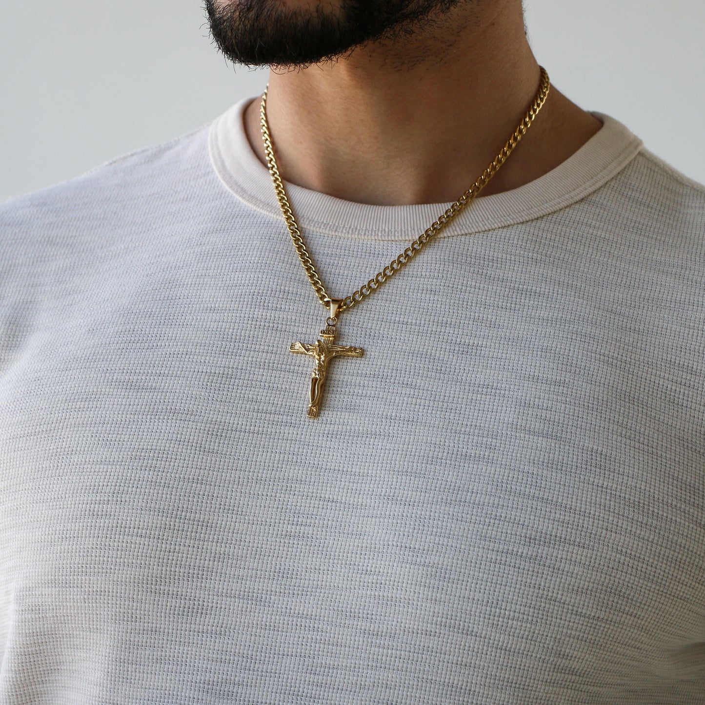 Cadena Cubana 5mm con Cruz GOLD