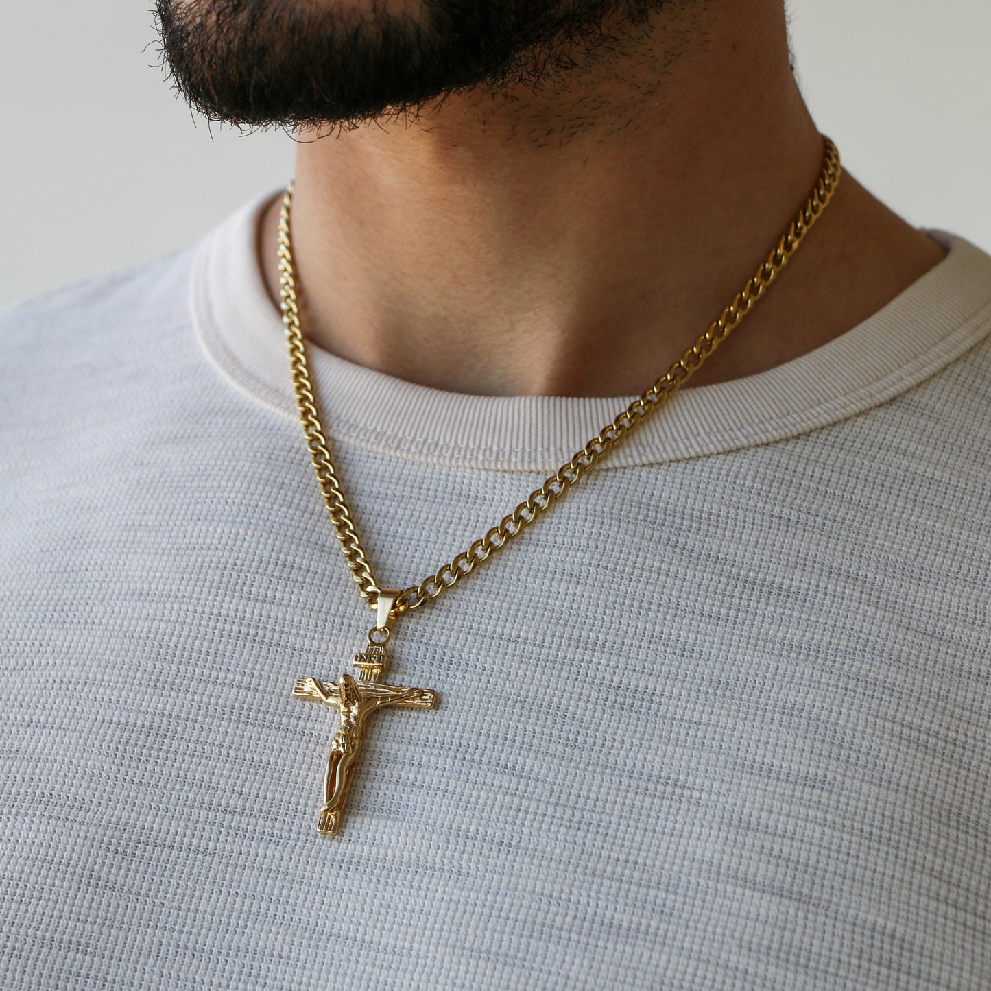 Cadena Cubana 5mm con Cruz GOLD