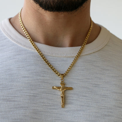 Cadena Cubana 5mm con Cruz GOLD