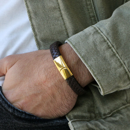 Pulsera de Cuero Clásica GOLD - Cuero Marrón