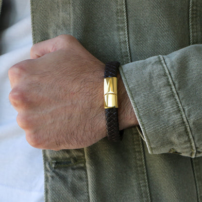 Pulsera de Cuero Clásica GOLD - Cuero Marrón