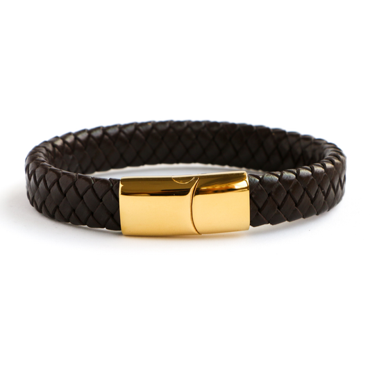 Pulsera de Cuero Clásica GOLD - Cuero Marrón