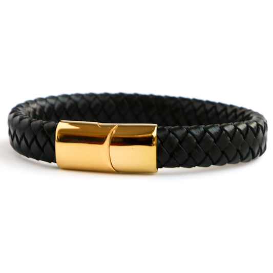 Pulsera de Cuero Clásica GOLD - Cuero Negro