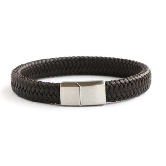 Pulsera de Cuero Clásica SILVER - Cuero Marrón