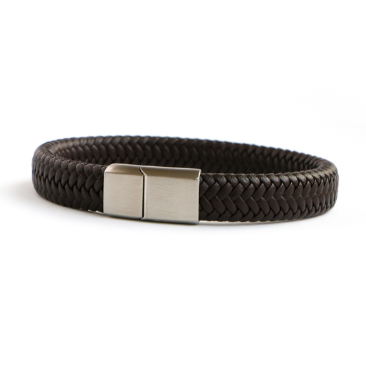 Pulsera de Cuero Clásica SILVER - Cuero Marrón