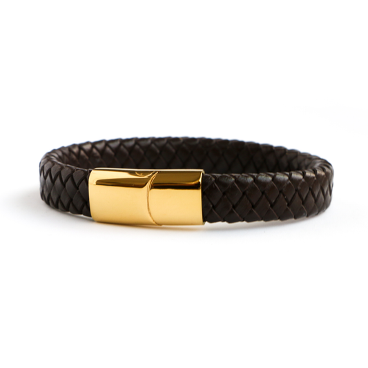 Pulsera de Cuero Clásica GOLD - Cuero Marrón